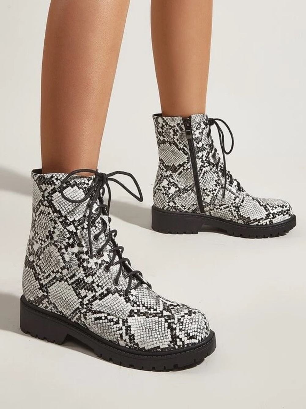 Linea Paolo Trinity Combat Boots Snake Print Leather Size 10